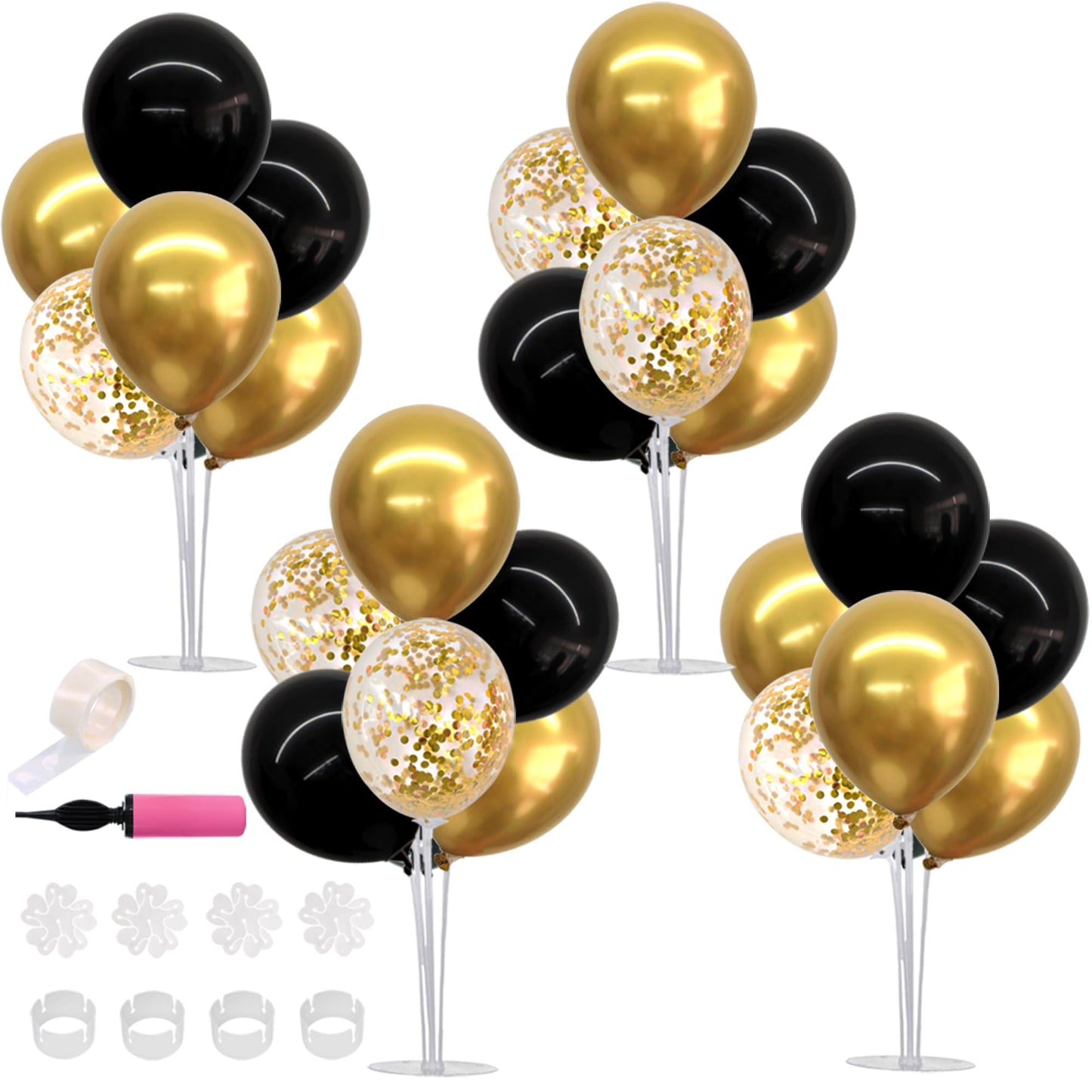 TONIFUL 4 Set Black Gold Balloon Stand Balloon Centerpieces for Table