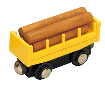 Maxim Enterprise, inc. Log Car for Wooden Railway, 5 Piece Kids Train Set with Magnetic Link and Removable Logs, Compatible with Thomas and Friends