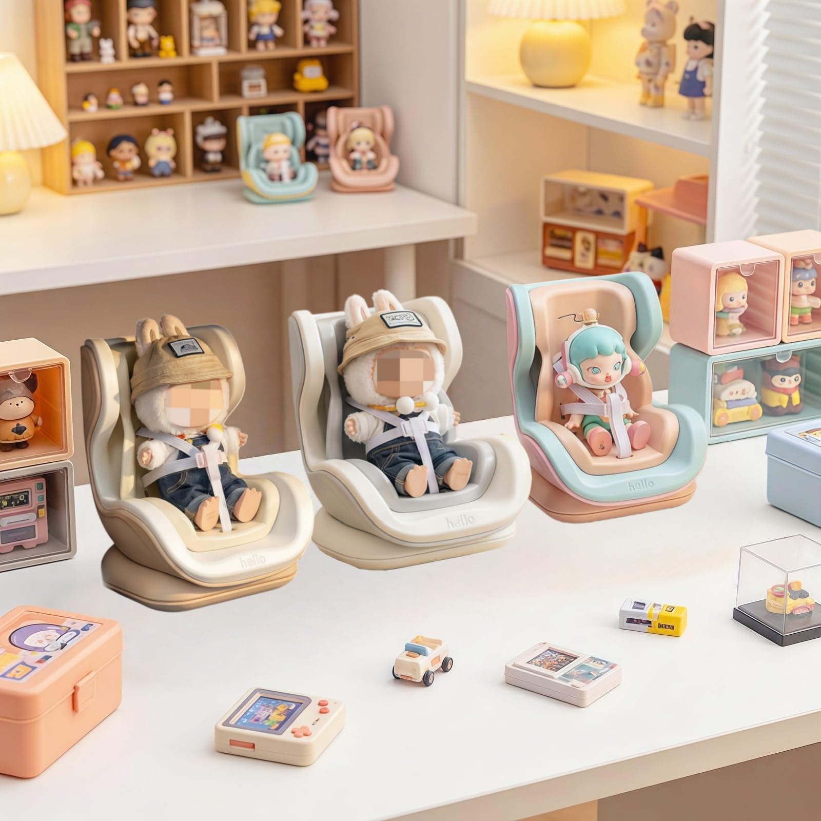 Dolls Car Seat for 10-17cm Doll, Including Air Vent Clip, Magnetic Doll Car Seat Holder, Universal 3.9"-6.7" Action Figure Sofa with Elastic Safety