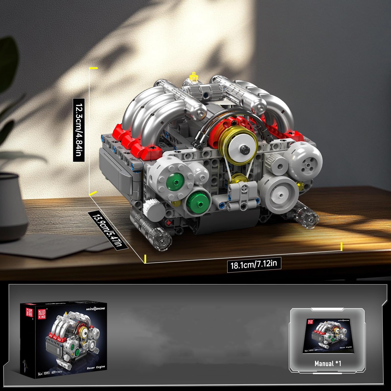 Mould King 10193 Boxer Engine Model Kit that Runs - Build Your Own Mini Car Engine Replica, Build Blocks Set for Adult/Model (609 Pcs)