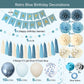 Dusty Blue Party Decorations with Sand Gold Balloons, Happy Birthday Banner, Paper Pompoms, Star Banner for Boys Kids Party Decor (blue)
