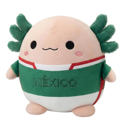 Qodwnep Mexico Axolotl Plush Pillow, Cute Axolotl Stuffed Animal Plush with Soccer Jersey, Soft Salamander Plushies Cushion for Fans, Room Decor Gifts