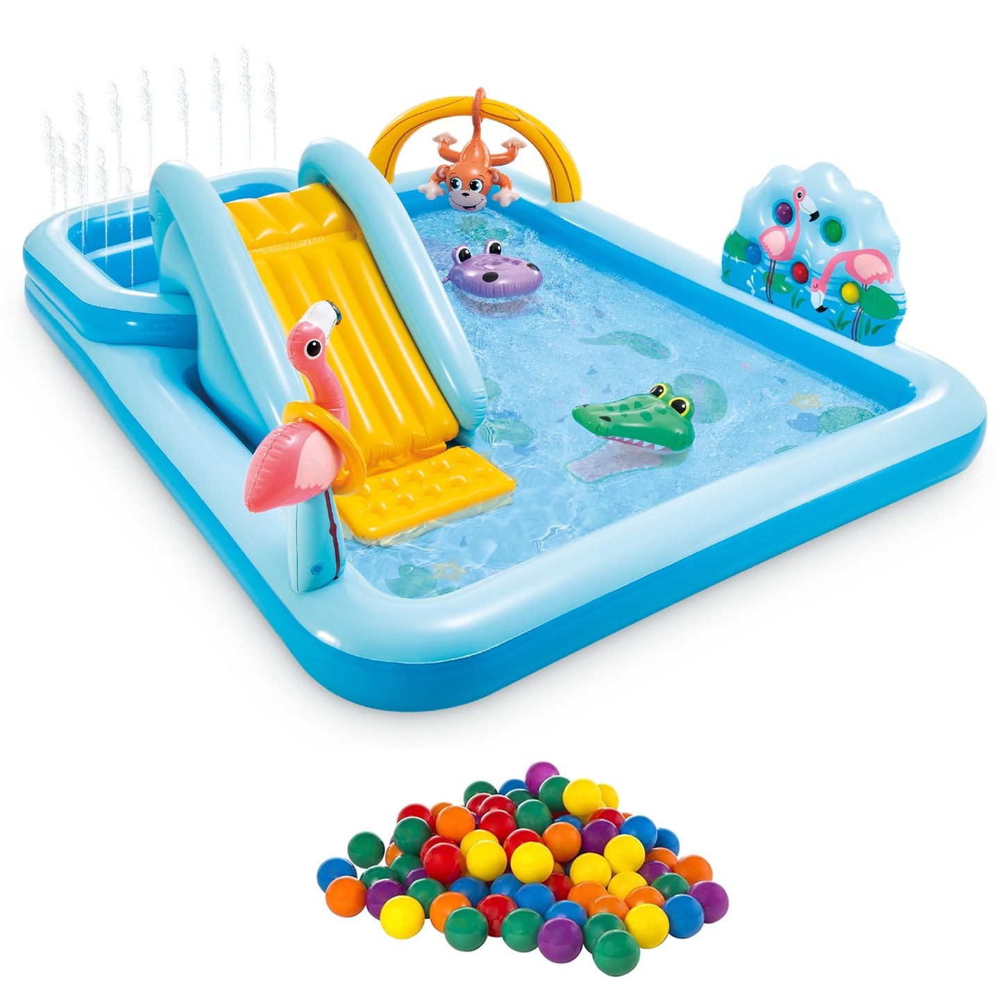 INTEX Jungle Adventure Inflatable Water Slide Park & Kiddie Pool Set Bundle