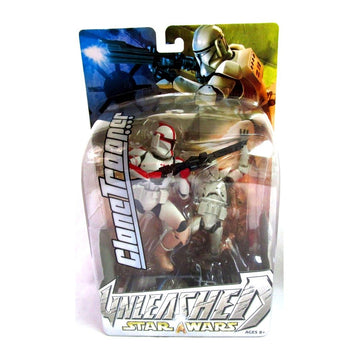 Star Wars Year 2003 Unleashed 7 Inch Tall Action Figure - Variant Red Striped Clone Trooper with Blaster Rifle and Diorama Display Base