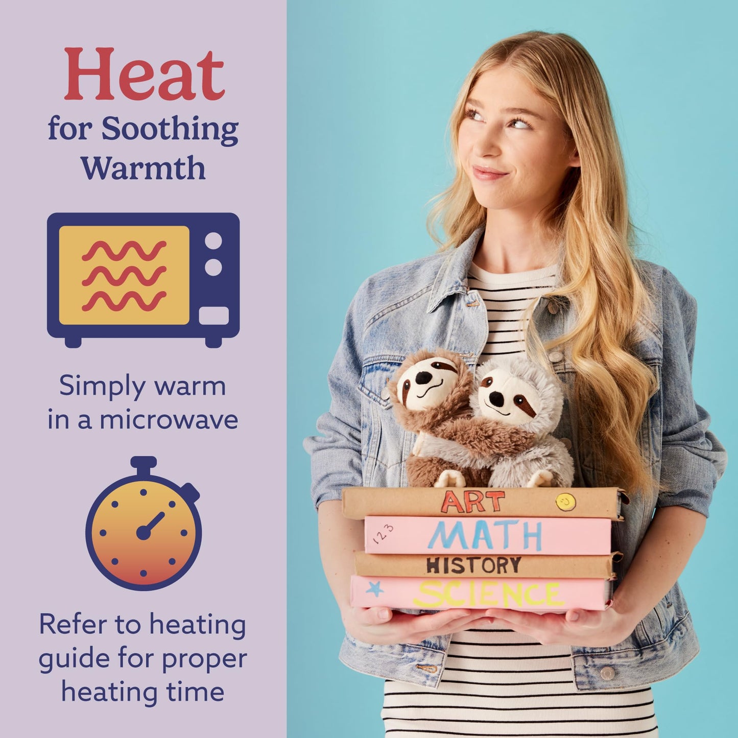 warmies Hugs Duo, Microwavable & Weighted Stuffed Animals, Sloth - Heated Stuffed Animal Plushie for Warmth & Comfort - Cute Soft Plush Toys