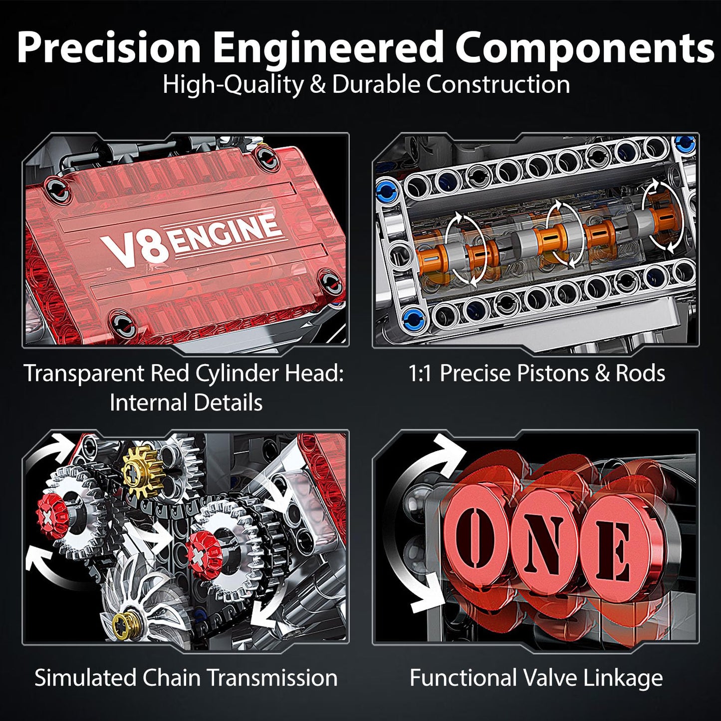 LPPROTECTOR V8 Engine Model Kit That Runs, Build Your Own STEM Mini Engine Kit with Motor and Sound, 478PCS Educational Car Building Toy for Adults