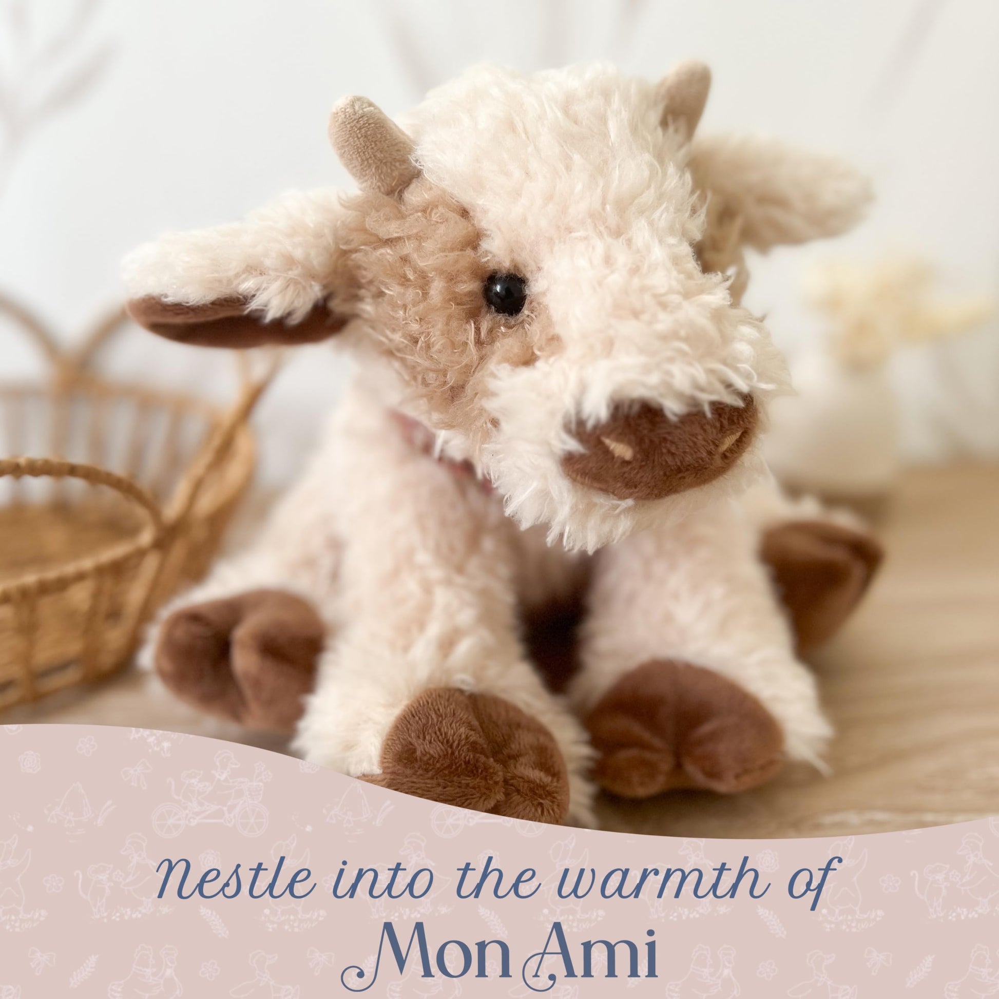 MON AMI Caleb The Cow 10-Inch Stuffed Farm Animal, Soft Cow Plush Toy