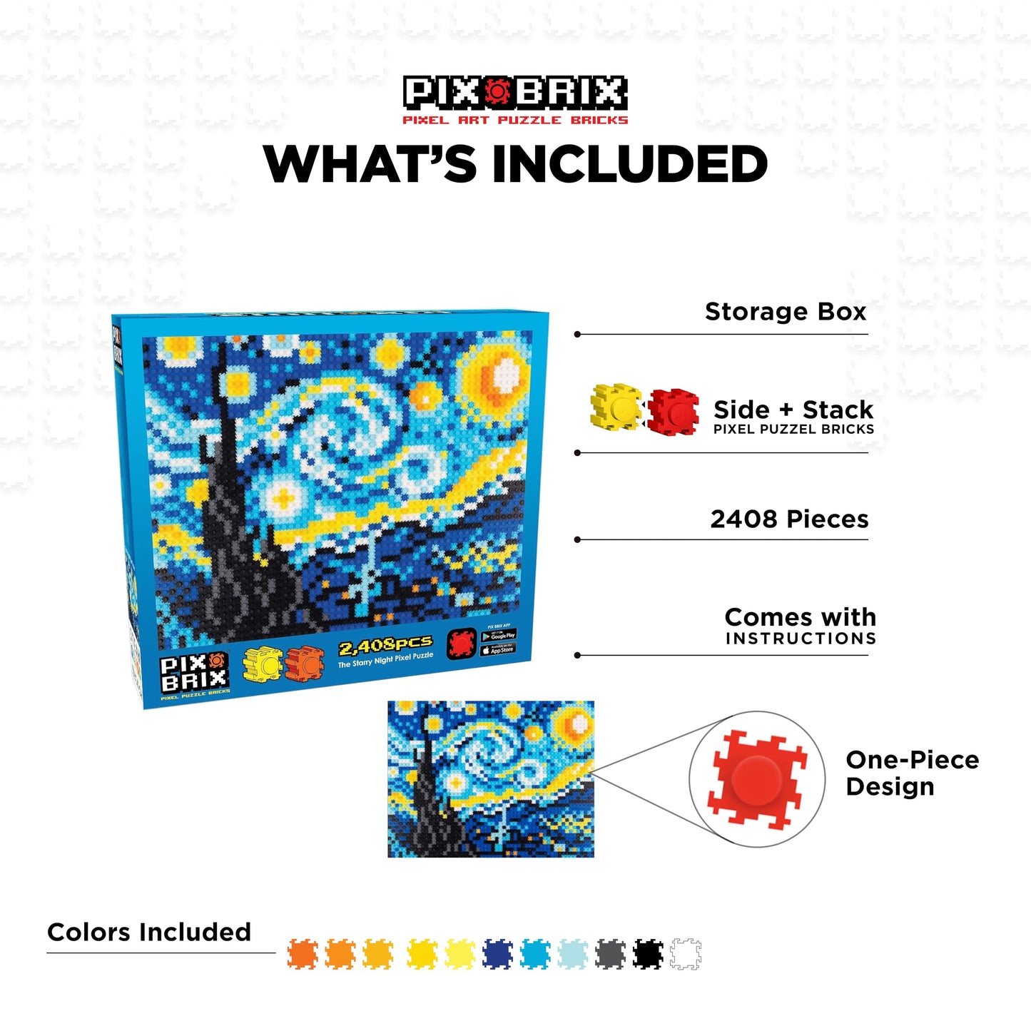 Pix Brix Pixel Art Kit Puzzle Bricks Starry Night Pixel Puzzle, 2,408 Piece