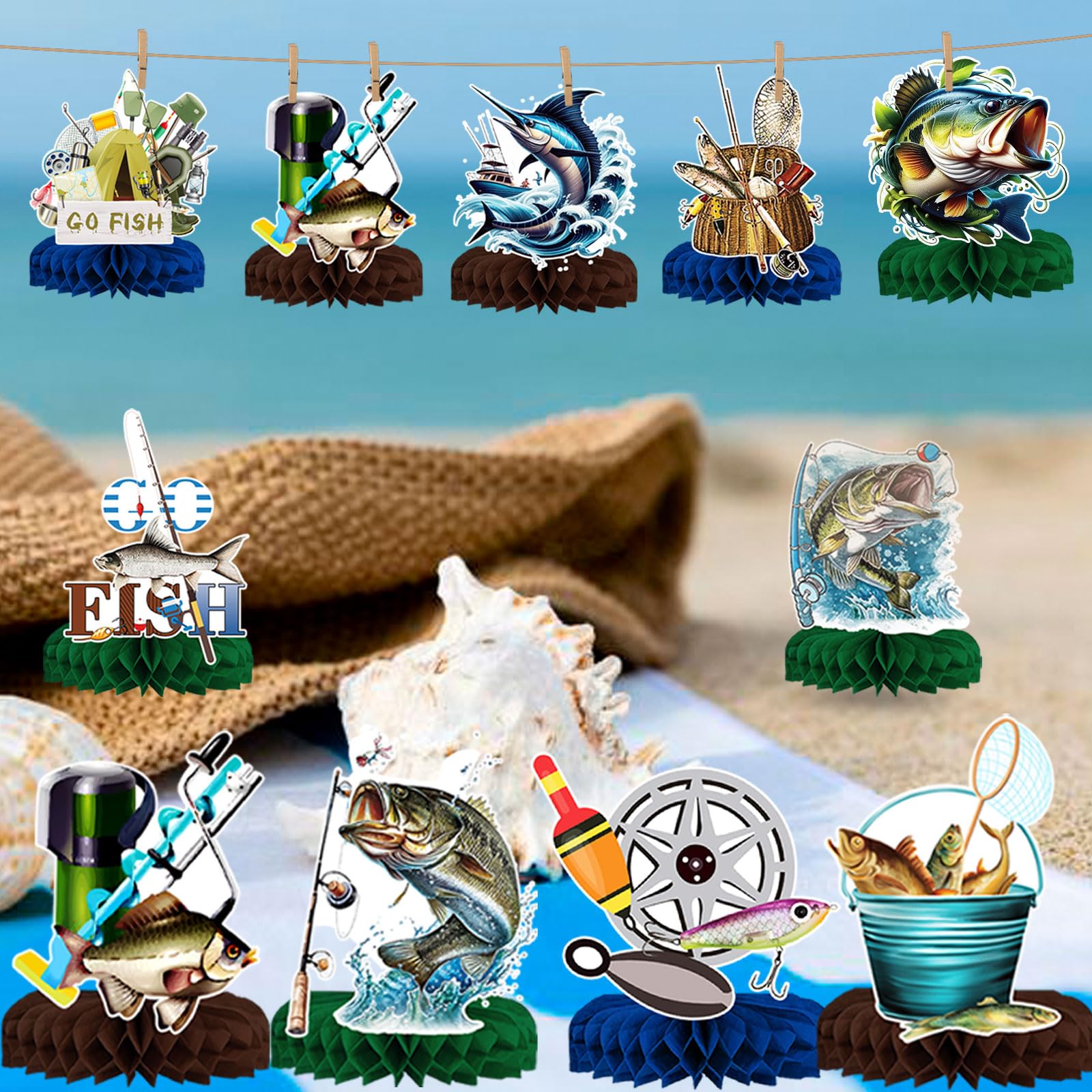 12Pcs Fishing Centerpieces, Fishing Table Decorations, Fishing Birthday Party Decorations, Gone Fishing Party Decorations, Fish Party Decorations