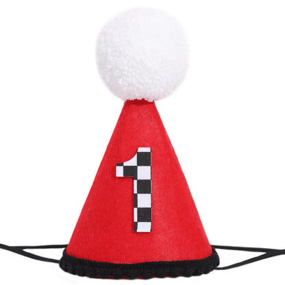 BEADED Fast One Party Birthday Hat - Racing Theme Birthday Decorations,Race Car Party Hat,Fast One Decor Cake Smash (red-3)