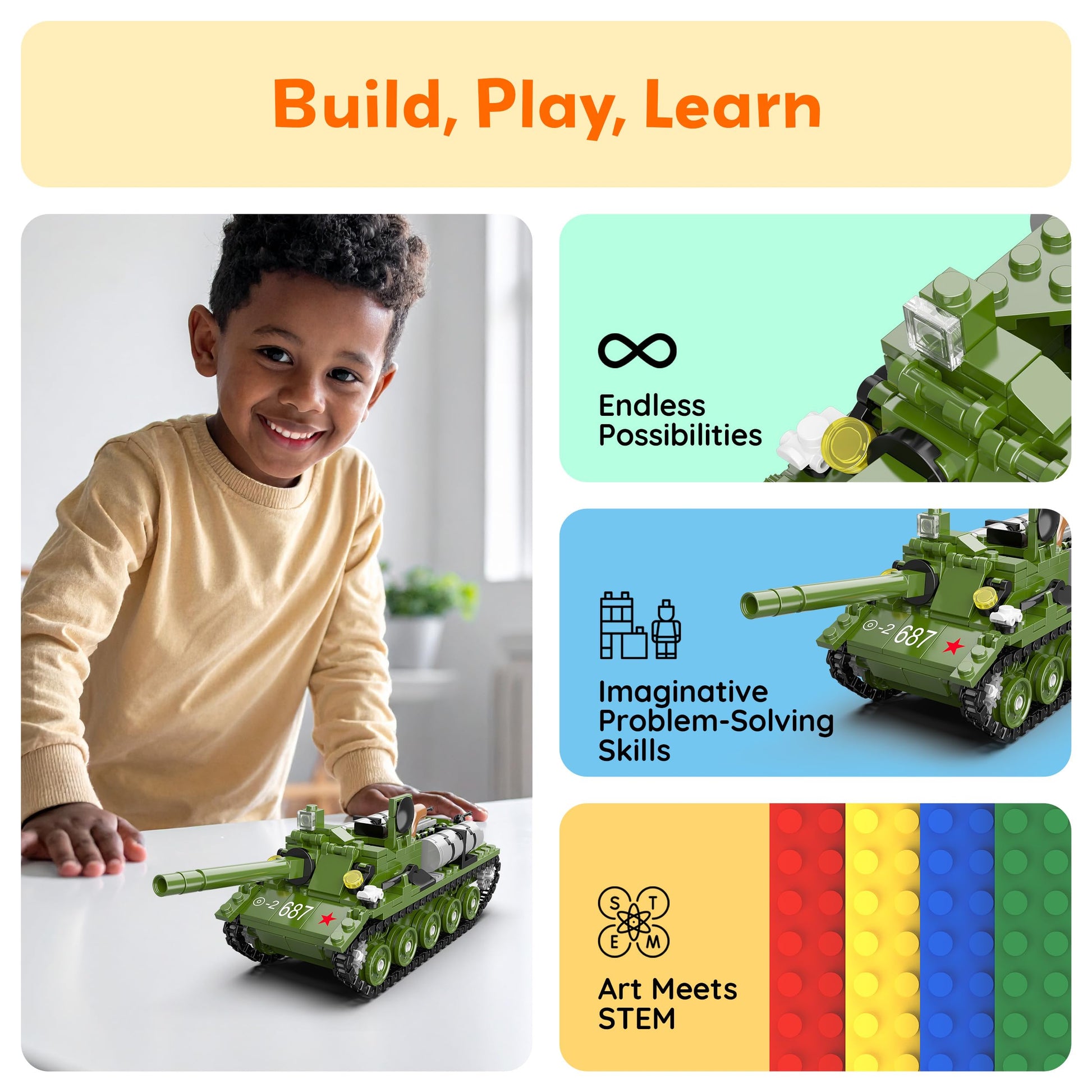 PicassoTiles Army Tank And Military Motorcycle 349pc Bricks Blocks Building Set STEM Learning Tactical Vehicle Toy Compatible With Major Interlocking