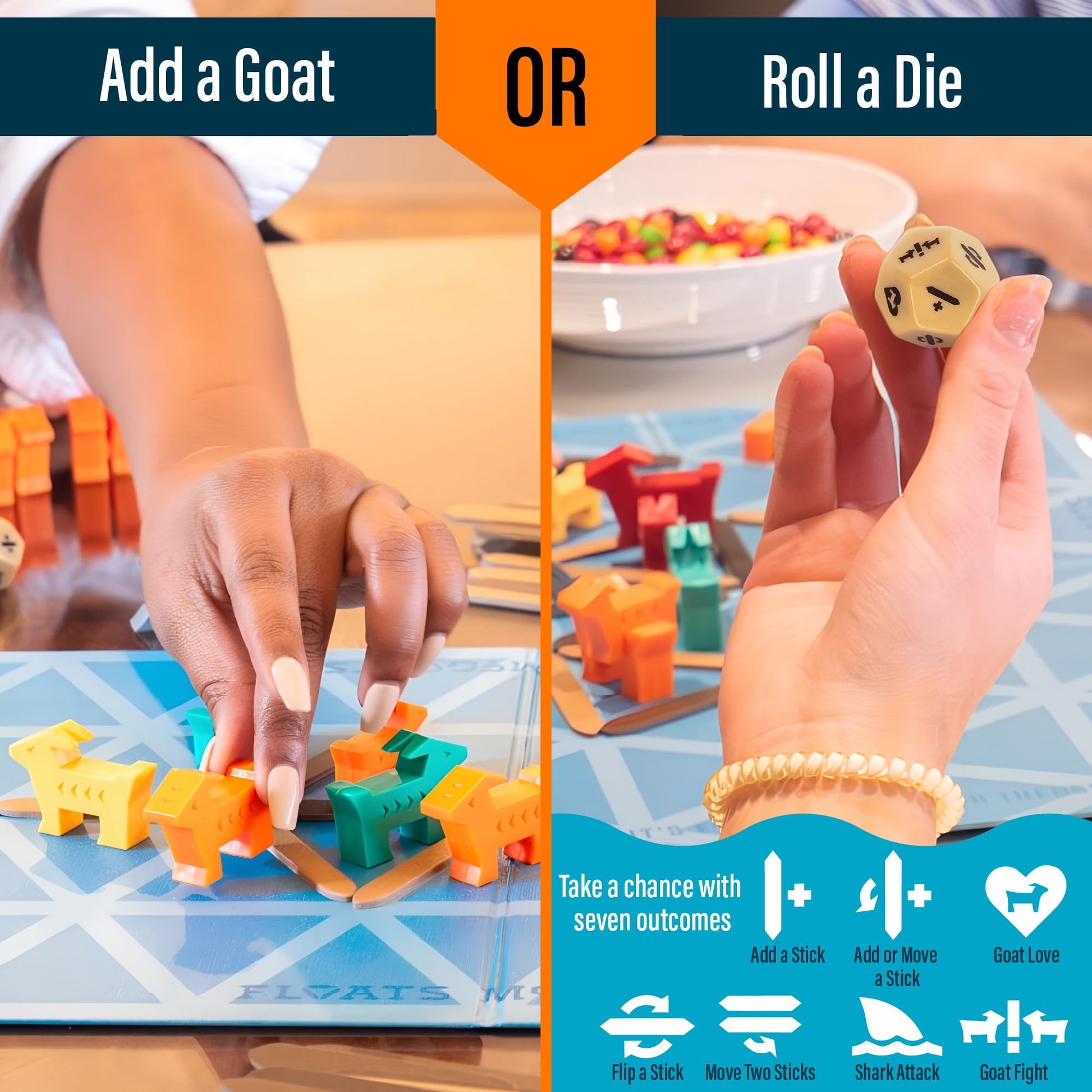 Hootenanny Games Floats McGoats Board Game - Light Strategy Goat Raft Game for Family Game Night | 2-4 Players Ages 10+ | Fun Family Strategy Game |