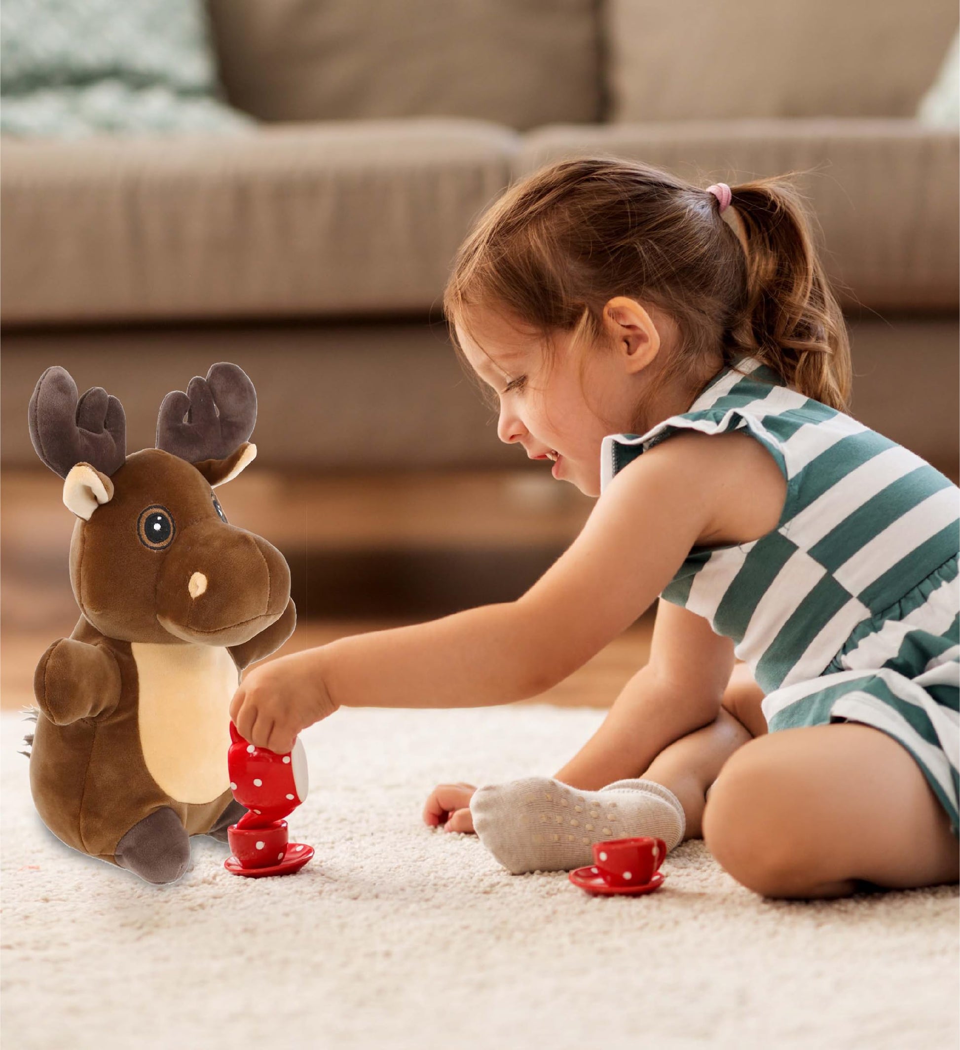 DolliBu Snug-Mooshies Standing Moose Stuffed Animal Plush Toy - Wild Super Squishy Soft Animal Friend for Girls and Boys, Medium Huggable Cute Plush