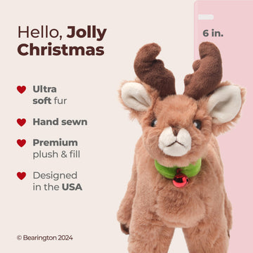 Bearington Jolly Reindeer Stuffed Animal, 6 Inch Christmas Plush Gifts for Kids