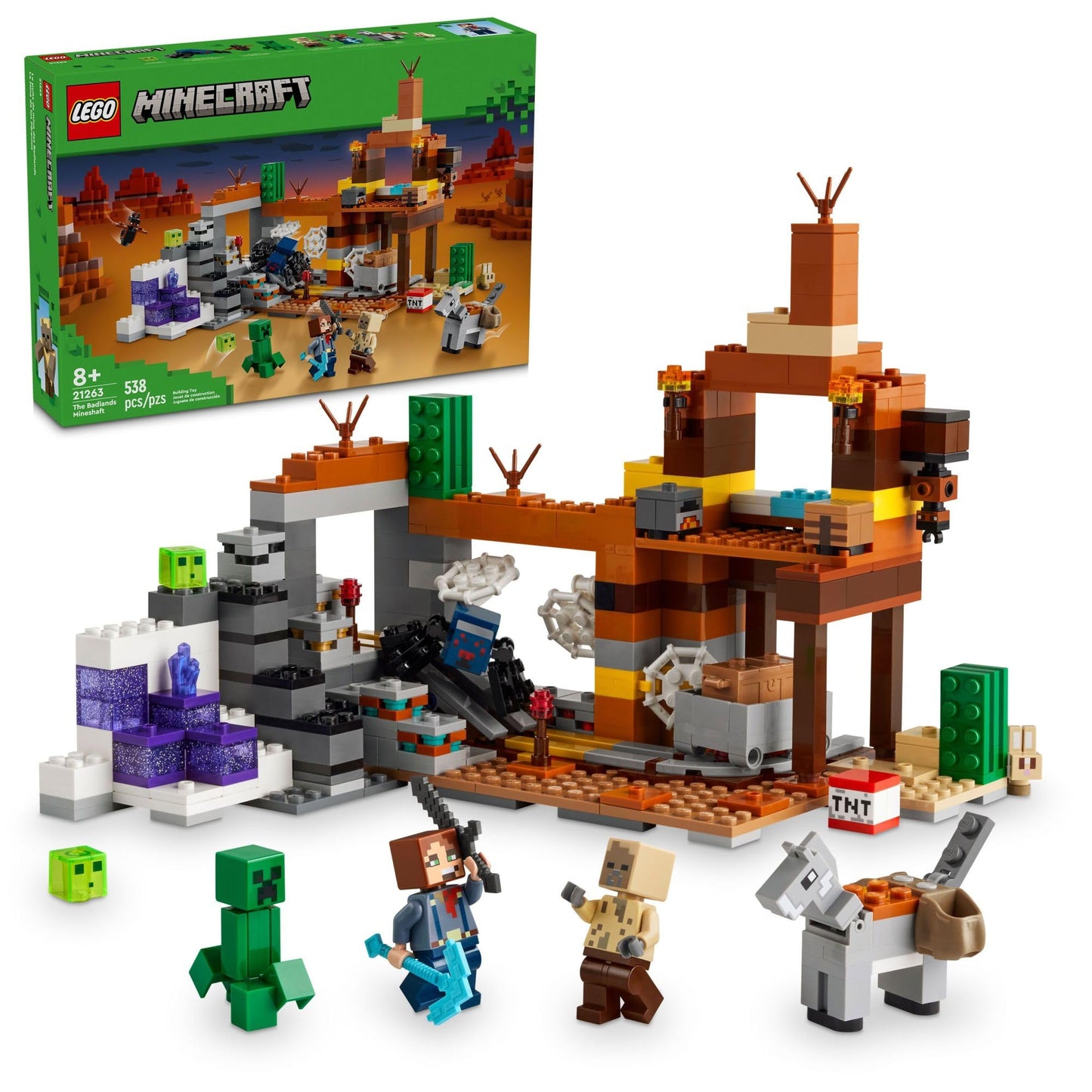 LEGO Minecraft The Badlands Mineshaft - Building Toys for Boys & Girls, Ages 8+ - Video Game Toy for Kids - W/Minecraft Minifigures - Gift
