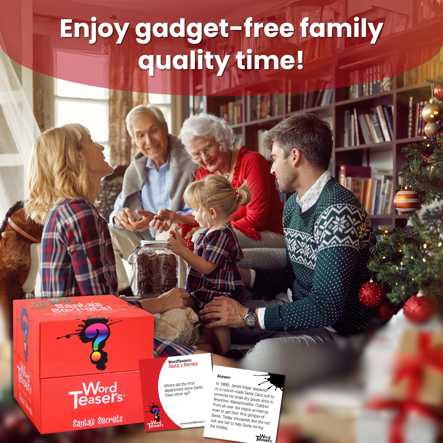 WORD TEASERS Santa's Secrets - Family Trivia Game with Holiday Conversation Cards & Party Game - 150 Trivia Cards