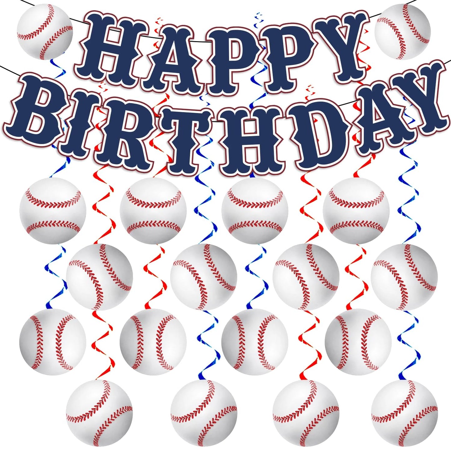 KORHONEN Baseball Birthday Party Decorations, Happy Birthday Banner and Hanging Swilrs for Baseball Themed Party Decorations