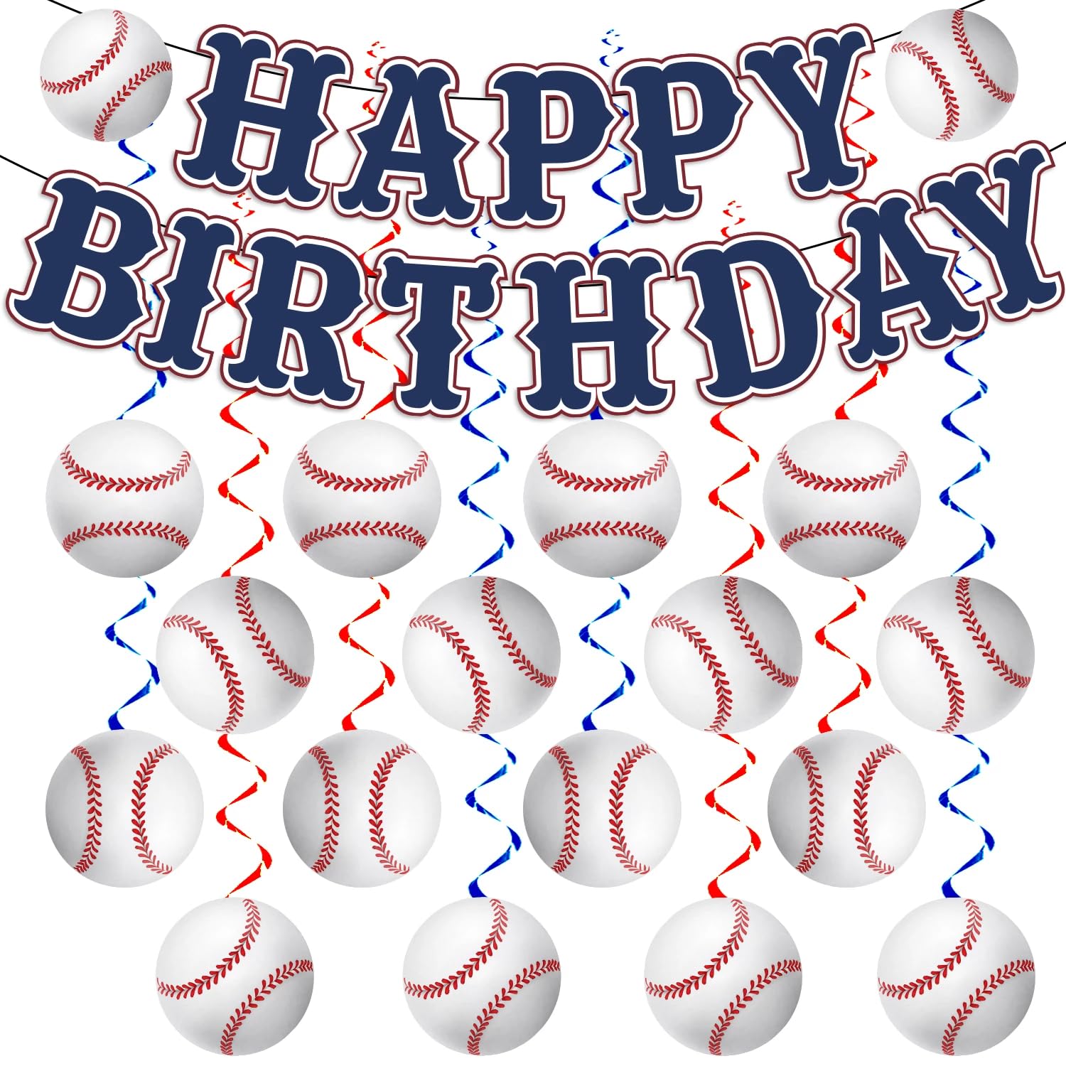 KORHONEN Baseball Birthday Party Decorations, Happy Birthday Banner and Hanging Swilrs for Baseball Themed Party Decorations