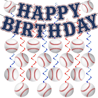 KORHONEN Baseball Birthday Party Decorations, Happy Birthday Banner and Hanging Swilrs for Baseball Themed Party Decorations