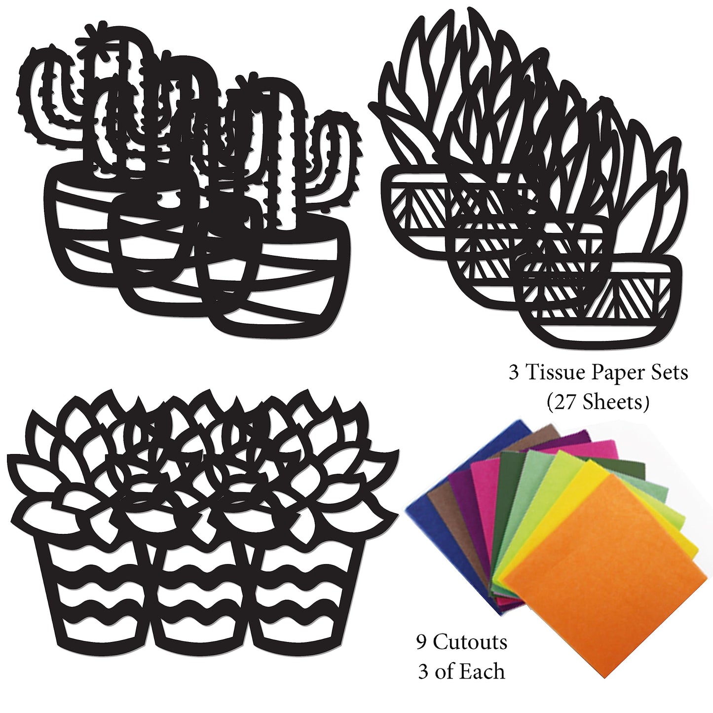 VHALE Suncatchers Craft 3 Sets (9 Cutouts) w Tissue Papers Stained Glass Effect Paper Sun Catcher Kit, Window Art, Classroom Crafts, Creative Art