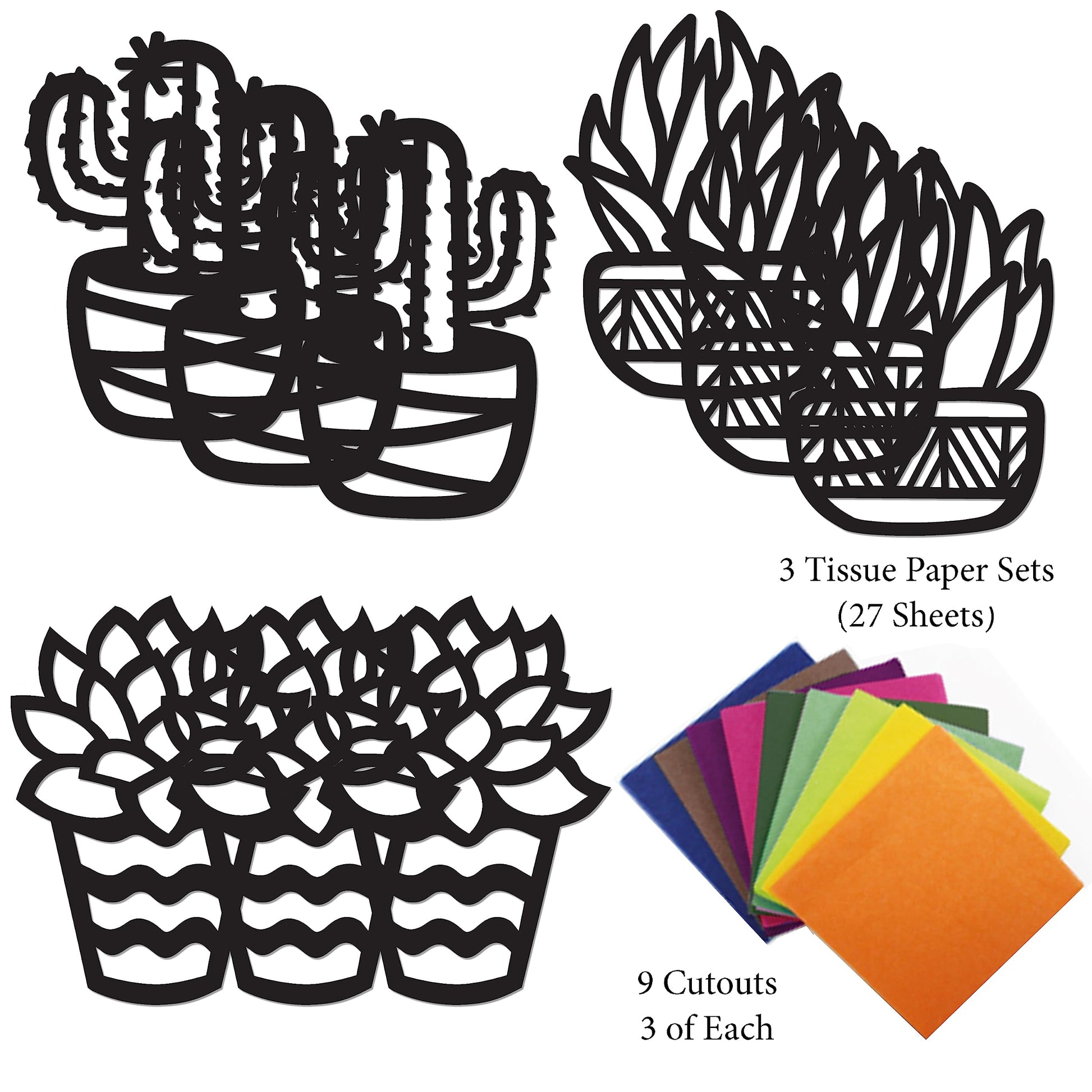 VHALE Suncatchers Craft 3 Sets (9 Cutouts) w Tissue Papers Stained Glass Effect Paper Sun Catcher Kit, Window Art, Classroom Crafts, Creative Art