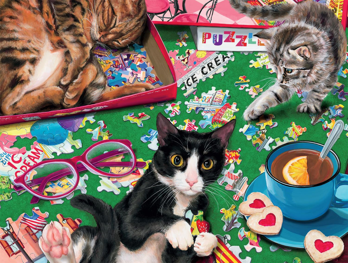 Buffalo Games Cat Puzzle for Adults, Puzzle Playtime, 750 Piece, 24x18 in