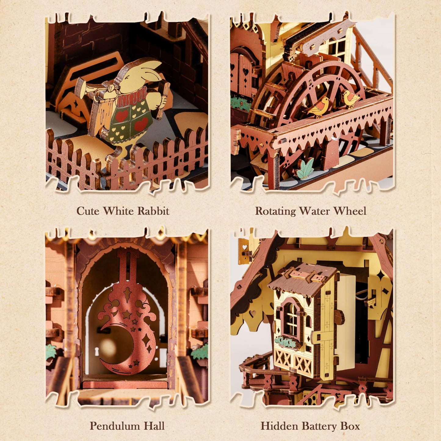 ROBOTIME 3D Wooden Puzzles for Adults-Cuckoo Clock Wooden Models for Adults to Build-435 Piece Model Kit with 2 Lights-Gift for Craft Enthusiast Model