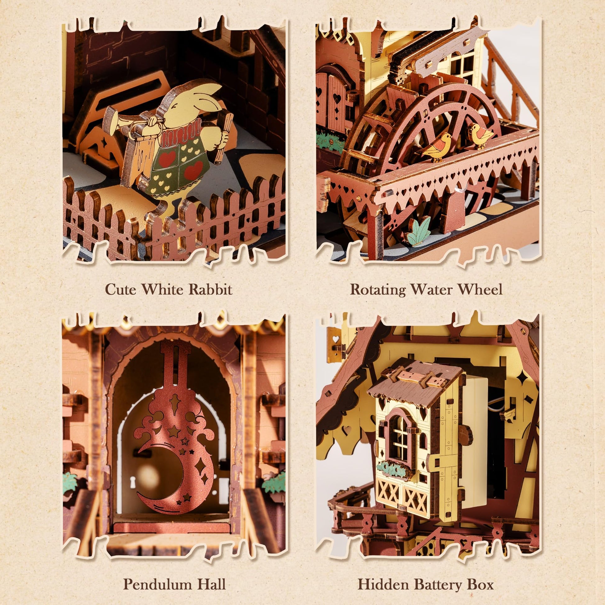 ROBOTIME 3D Wooden Puzzles for Adults-Cuckoo Clock Wooden Models for Adults to Build-435 Piece Model Kit with 2 Lights-Gift for Craft Enthusiast Model