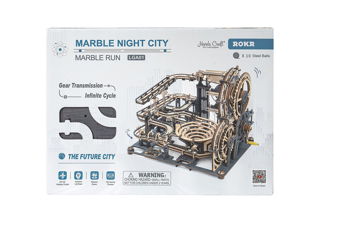 Hands Craft DIY 3D Wooden Puzzle - Marble Night City Marble Run Mechanical Assembly Model Kit Brain Teaser Educational STEM Toy Adults and Teens