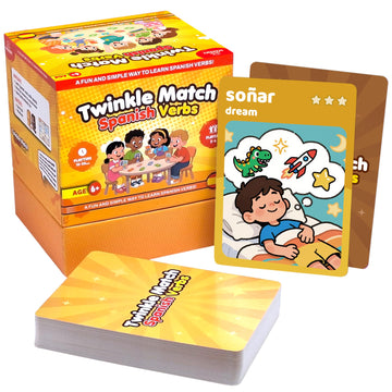 Spedemy Twinkle Match Spanish Card Game - 100 Vocabulary Matching Cards, Bilingual Games, Spanish Board Game for Kids, Beginners, Families, Homeschool