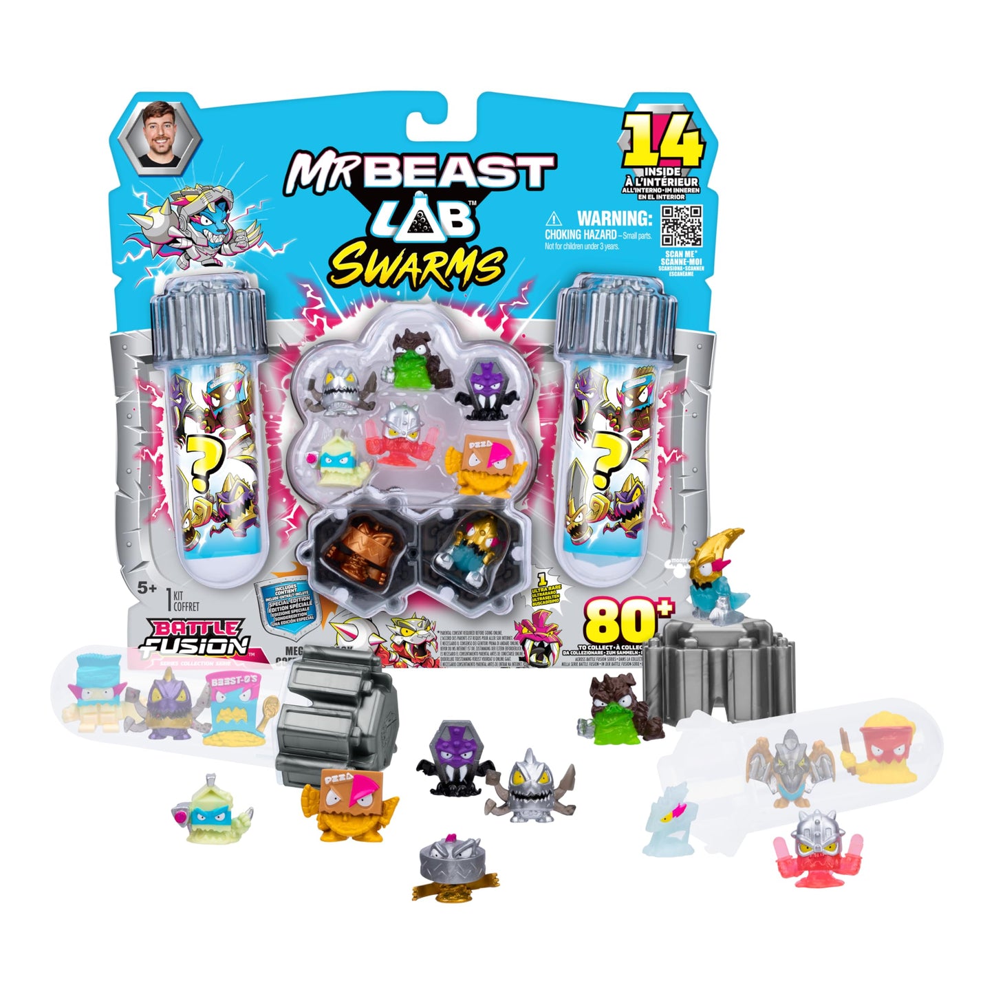 MrBeast Lab Swarms Battle Fusion Series Mega Lab Pack - Includes 14 Micro Beasts with Ultra Rare Venus Bear Trap, 80+ to Collect, Stickers & Stackable