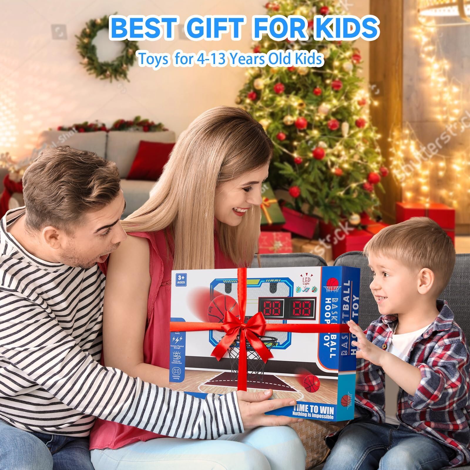 VIGNUTO Indoor Basketball Hoop for Kids(Over 3 Years Old), Over the Door Basketball Hoop with Scoring, Countdown and Music Accompaniment, Kids Toys