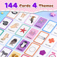 4 Set in 1, 144 Pcs Flash Cards for Toddlers 1-3, Word-Picture Recognition - Telling Time, Animal, Shape, Body Parts Flashcards for Toddler 1-3, Flash