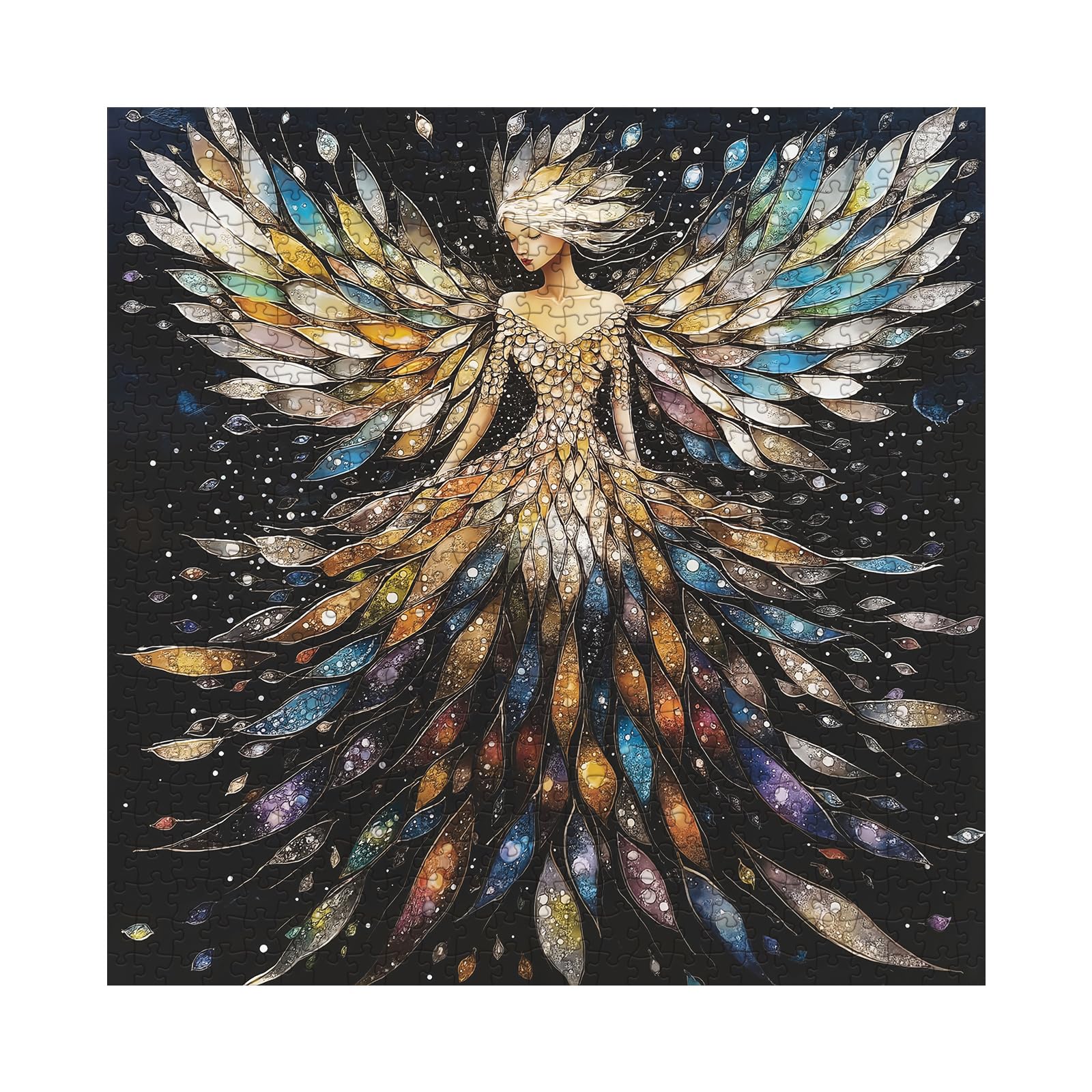 Diamond Angel Puzzles for Adults 1000 Pieces, 3 d Pretty Colorful Wings Fairy Jigsaw Puzzles, Christian Religious Beautiful Gem Jewel Puzzle