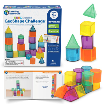 Learning Resources STEM Explorers GeoShape Challenge - 3D Geometry School Shapes, Montessor Math Manipulatives, Critical Thinking, STEM Homeschool,