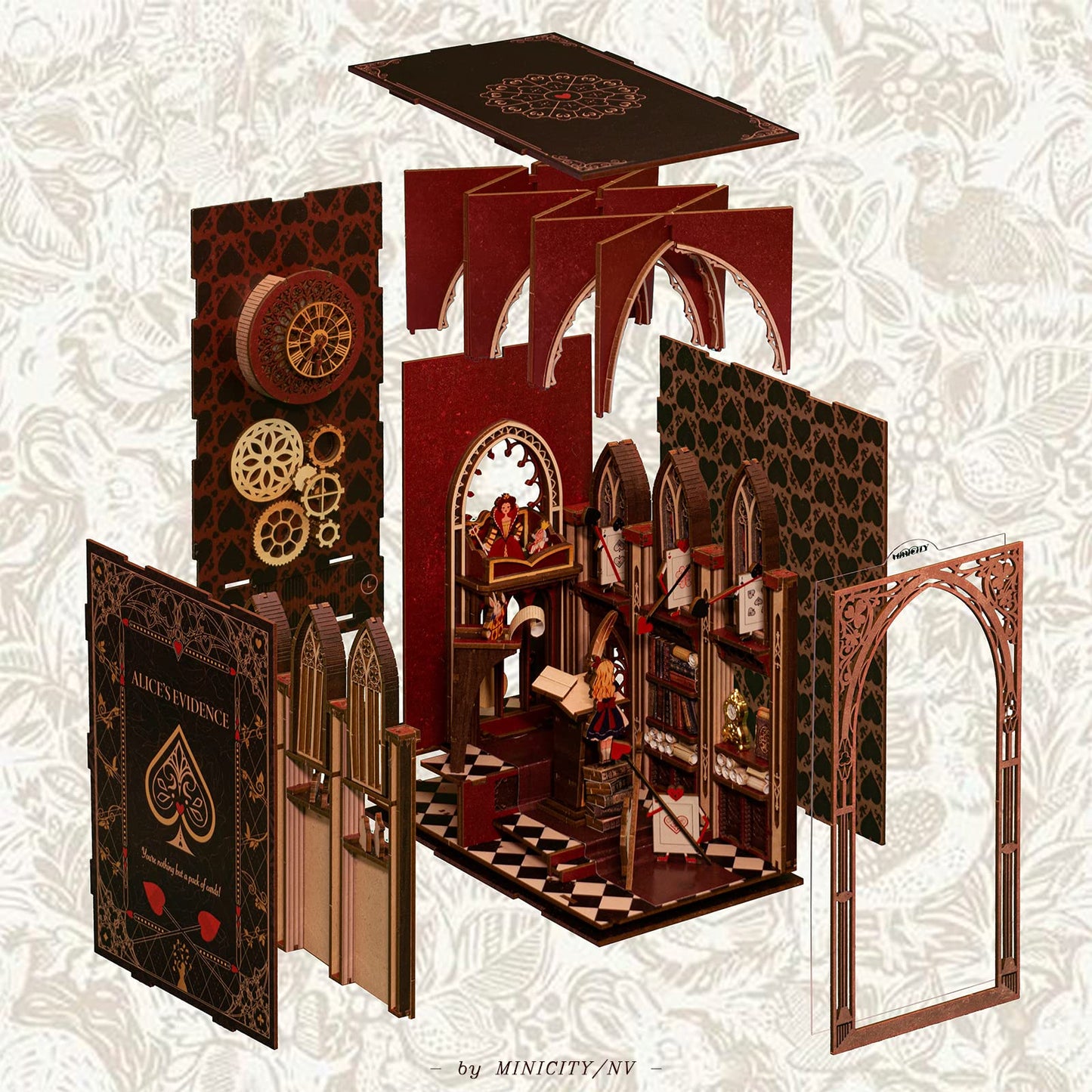 MiniCity Alice in Wonderland Book Nook Kit, Wooden Miniature House with LED
