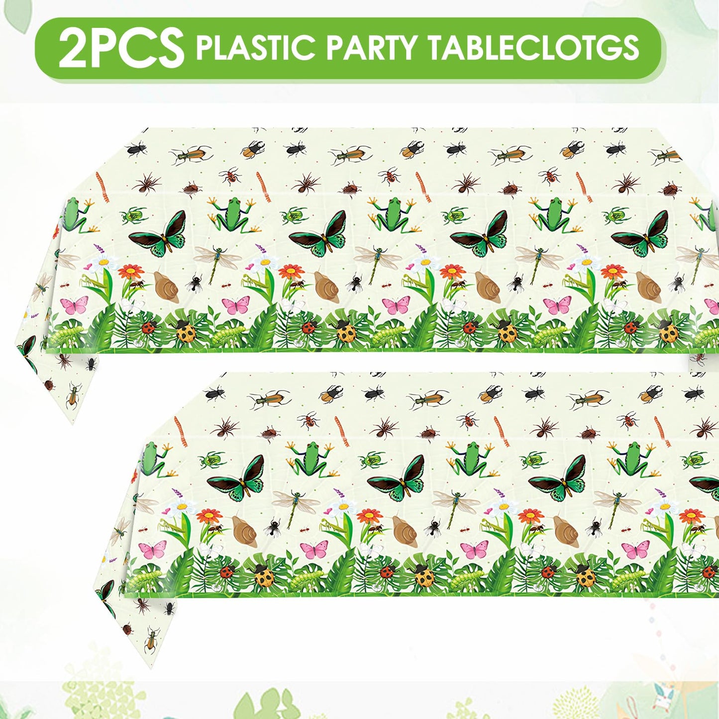Mainivo 2Pcs Bug Theme Tablecloth Insect & Bug Party Decorations Garden Nature Insect Themed Disposable Plastic Rectangular Table Cloth, for Baby