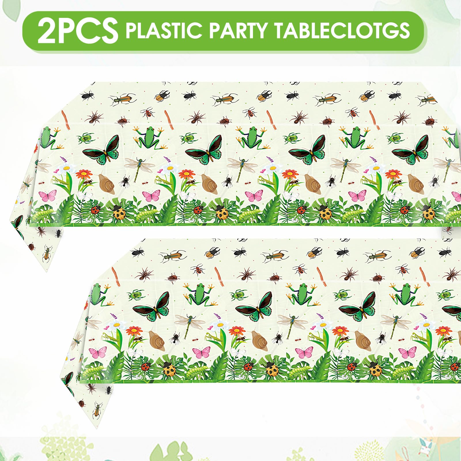 Mainivo 2Pcs Bug Theme Tablecloth Insect & Bug Party Decorations Garden Nature Insect Themed Disposable Plastic Rectangular Table Cloth, for Baby