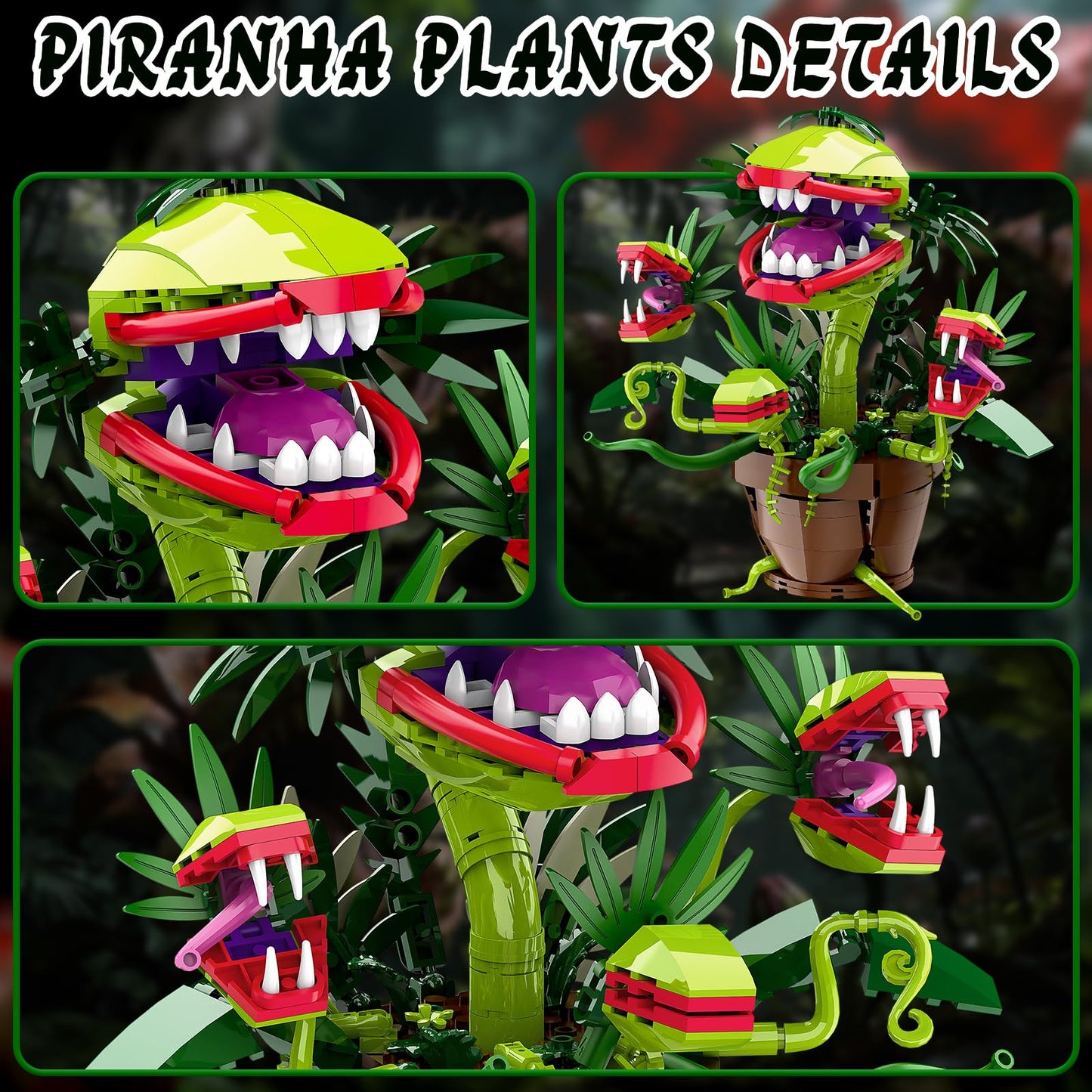 Piranha Plant Audrey 2 Building Blocks Set, Little Shop of Horrors Carnivorous Flower Model with 4 Openable Mouth, Toys Gifts for Kids Adults TV Movie