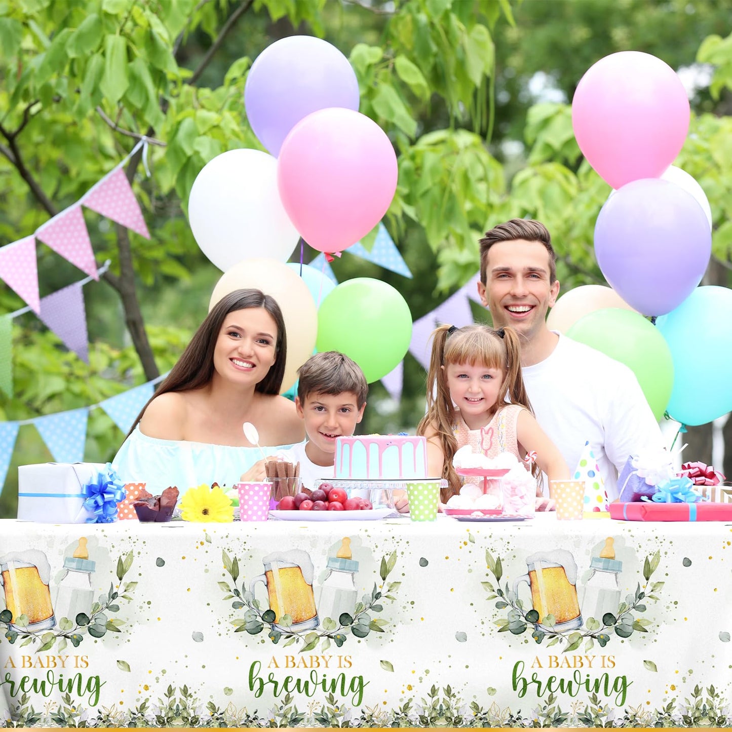 Baby Brewing Shower Decorations-3pcs A Baby is Brewing Tablecloth, Beer Feeding Bottle Baby Shower Table Covers for Boys Girls Baby Shower Party