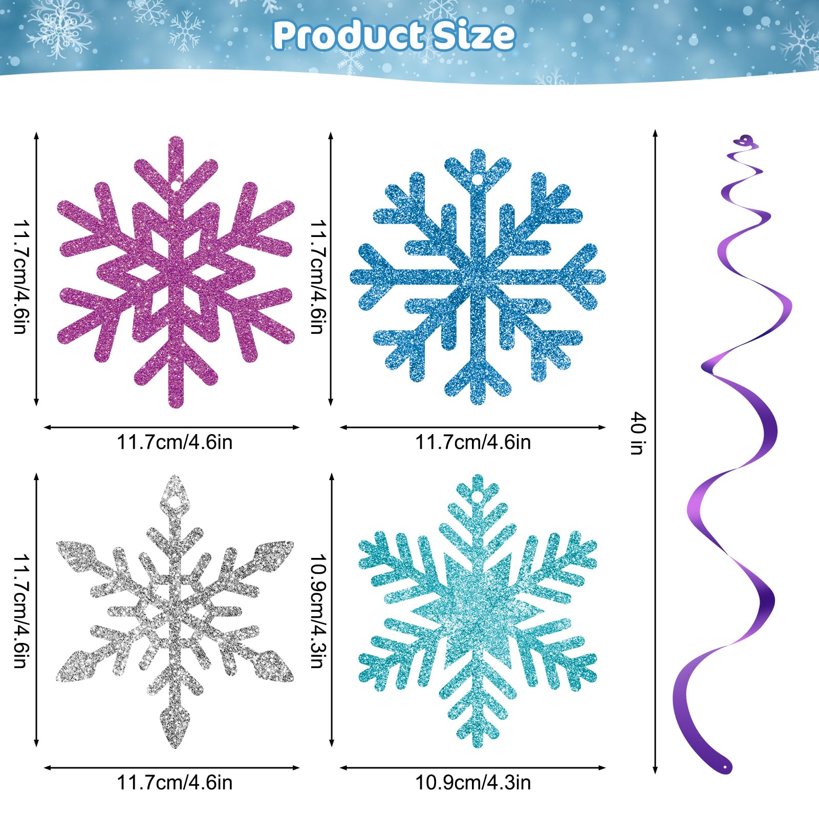 20 Pack Frozen Snowflake Hanging Decorations - Winter Snowflakes Hanging Swirls Ceiling Streamers, Glittery Snowflakes Ornament for Wonderland Frozen