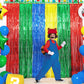 Super Bros Birthday Party Decoration, Including 2Pack Red Green Blue Yellow Foil Fringe Curtains, 1pc Mario Themed Birthday Banner & 22pcs Balloons