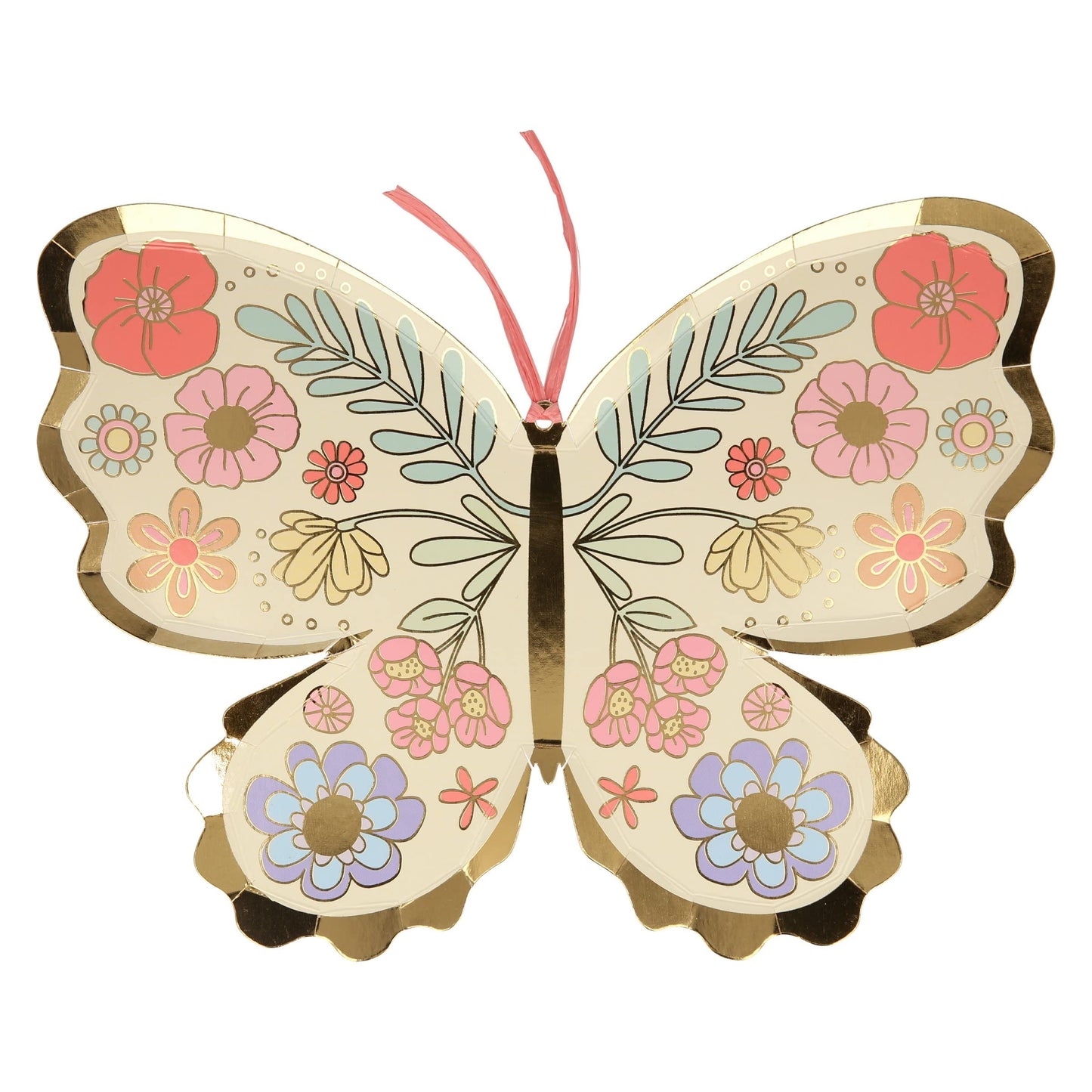 Meri Meri Butterfly Plates, Pack of 8 Disposable Paper Plates, Fun Shaped with Floral and Gold Foil Details - Great for Butterfly Birthday