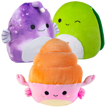 Squishmallows Official Jazwares 10-Inch Crab, Fish & Turtle 3-Pack Plush Set - Soft Jumbo Stuffed Animal Bundle - Collectible Ocean Animal Plush Toys