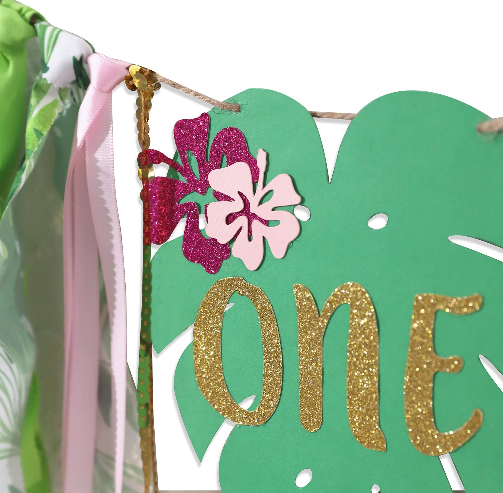 Aloha to One Tropical Hawaiian Luau Theme Highchair Banner- Wild One Highchair Banner for Girls, Pink Jungle Safari Animal 1st Birthday Decorations