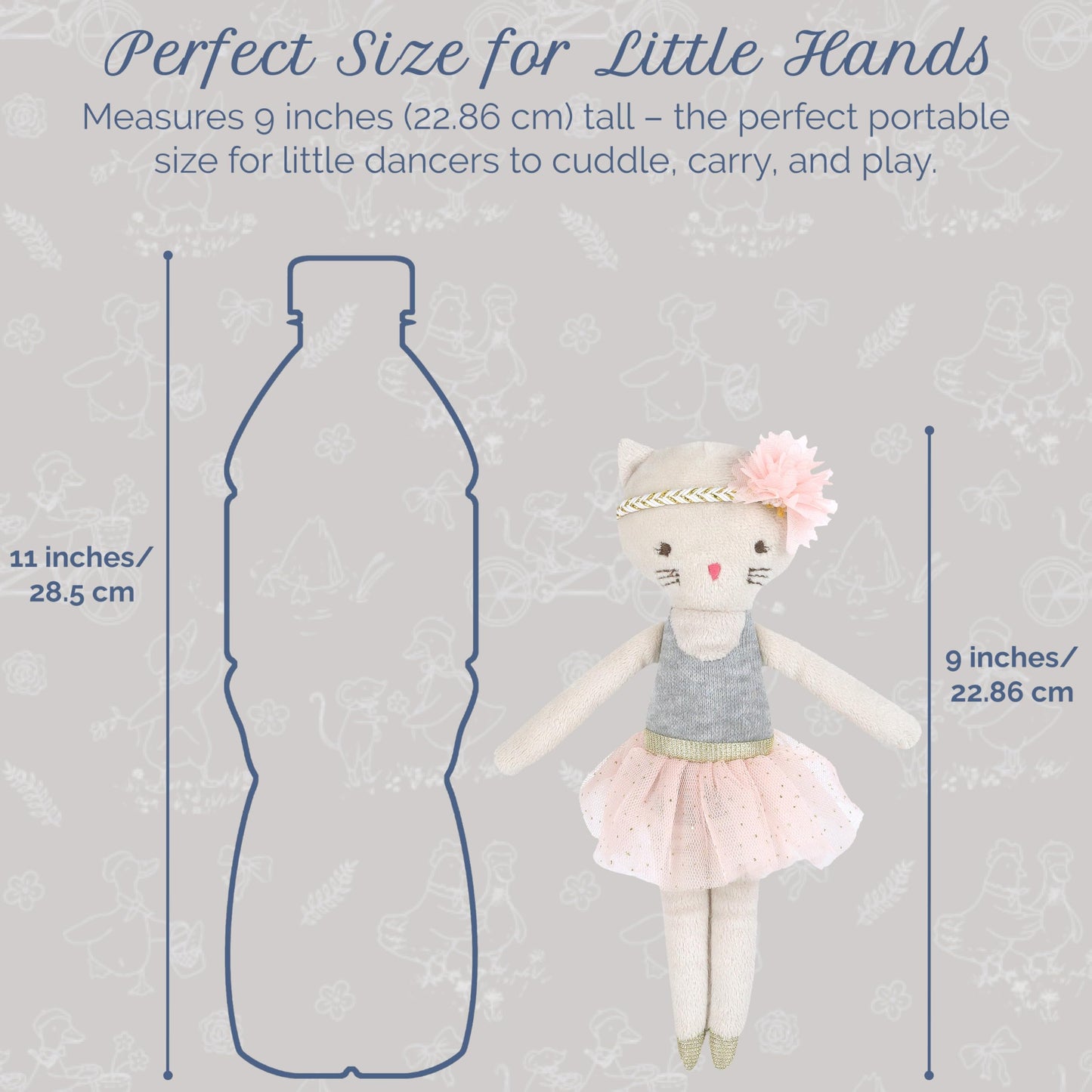 MON AMI Kacie The Kitty Ballerina Stuffed Doll - 9”, Soft Plush Animal Doll, Use as Toy or Room Decor, Great Gift for Kids of All Ages