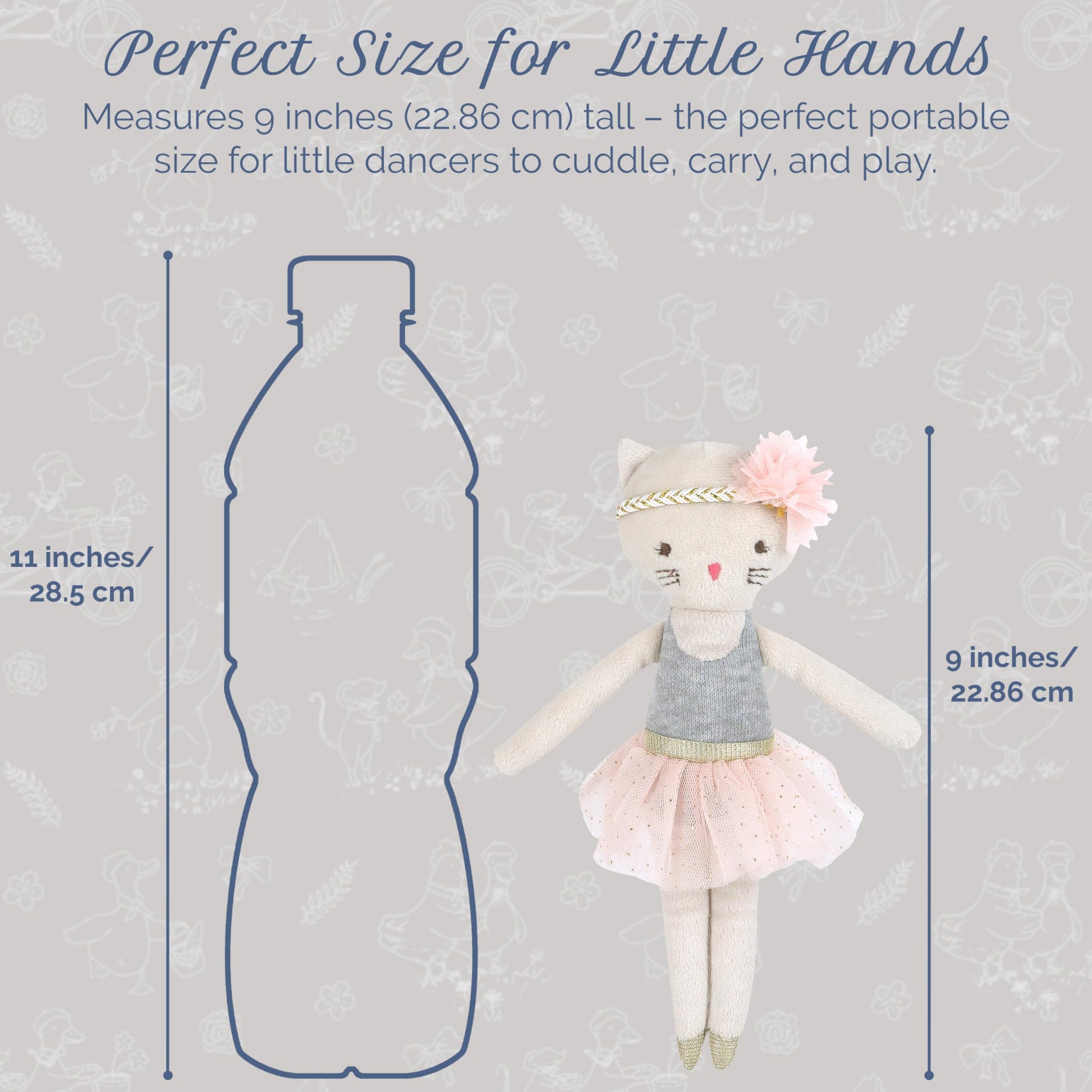 MON AMI Kacie The Kitty Ballerina Stuffed Doll - 9”, Soft Plush Animal Doll, Use as Toy or Room Decor, Great Gift for Kids of All Ages