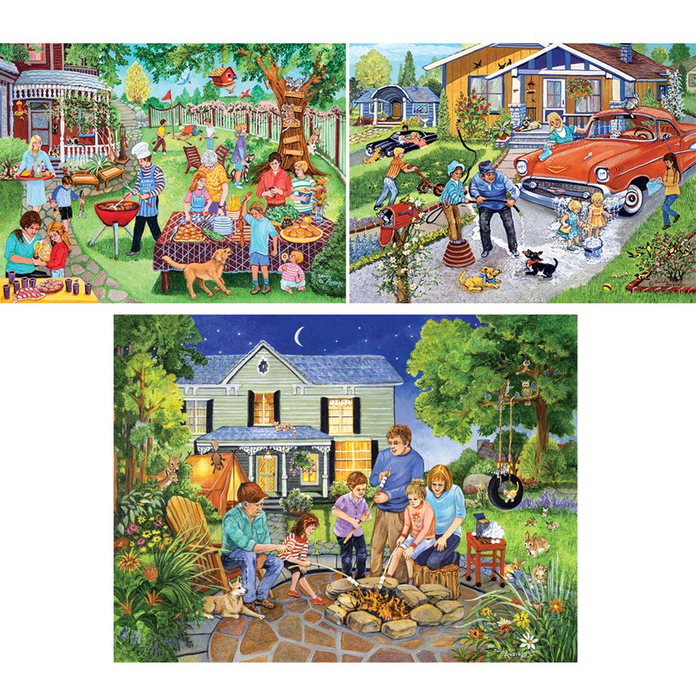 Bits and Pieces - Value Set of Three Jigsaw Puzzles for Adults - Artistic Puzzle Collection by Sandy Rusinko - Colorful Challenging Jigsaws