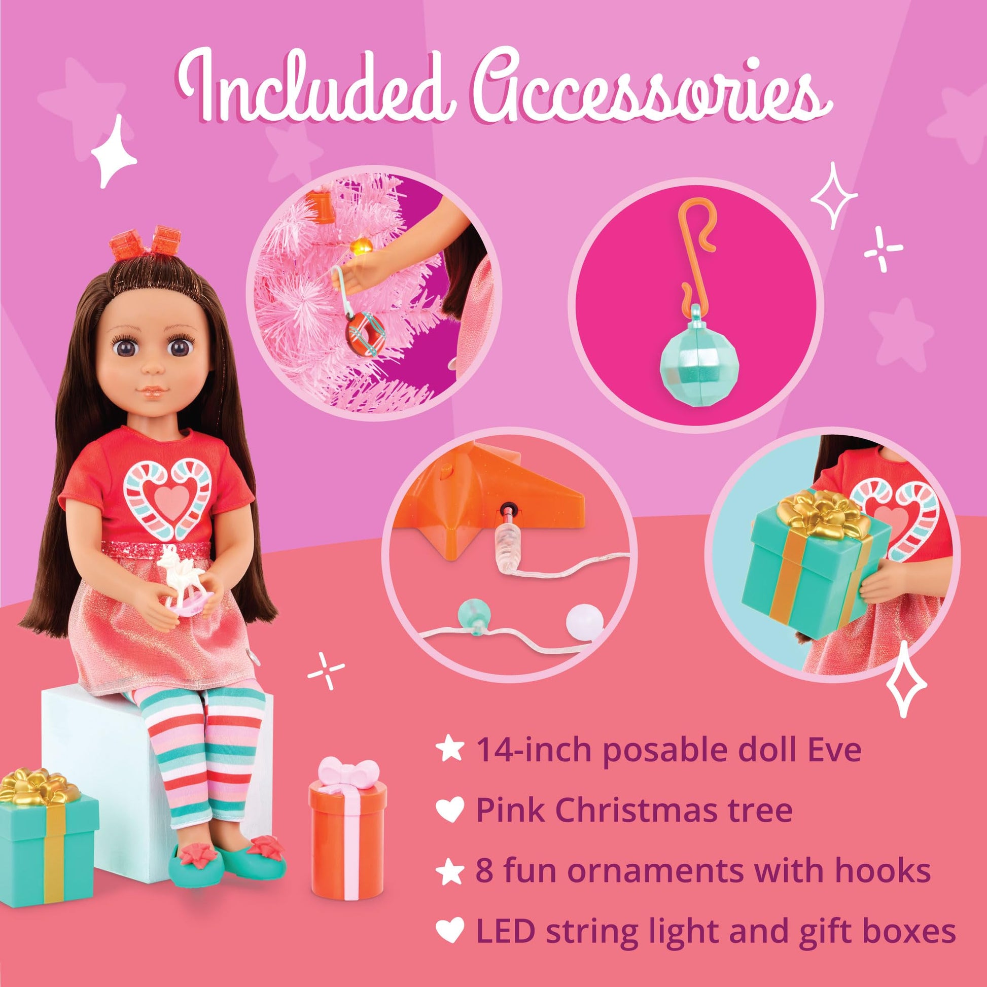 Glitter Girls - 14-Inch Doll Set - Brown Hair & Eyes - Christmas Tree, Ornaments & Outfit 3+ Years - Eve & Holiday Playset