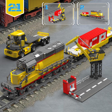 Mould King 12027 Diesel Locomotive Train Building Sets with a Semi-Trailers, Cranes, Remote/App Control Engineering Toy Kit, Scale Model with Trains